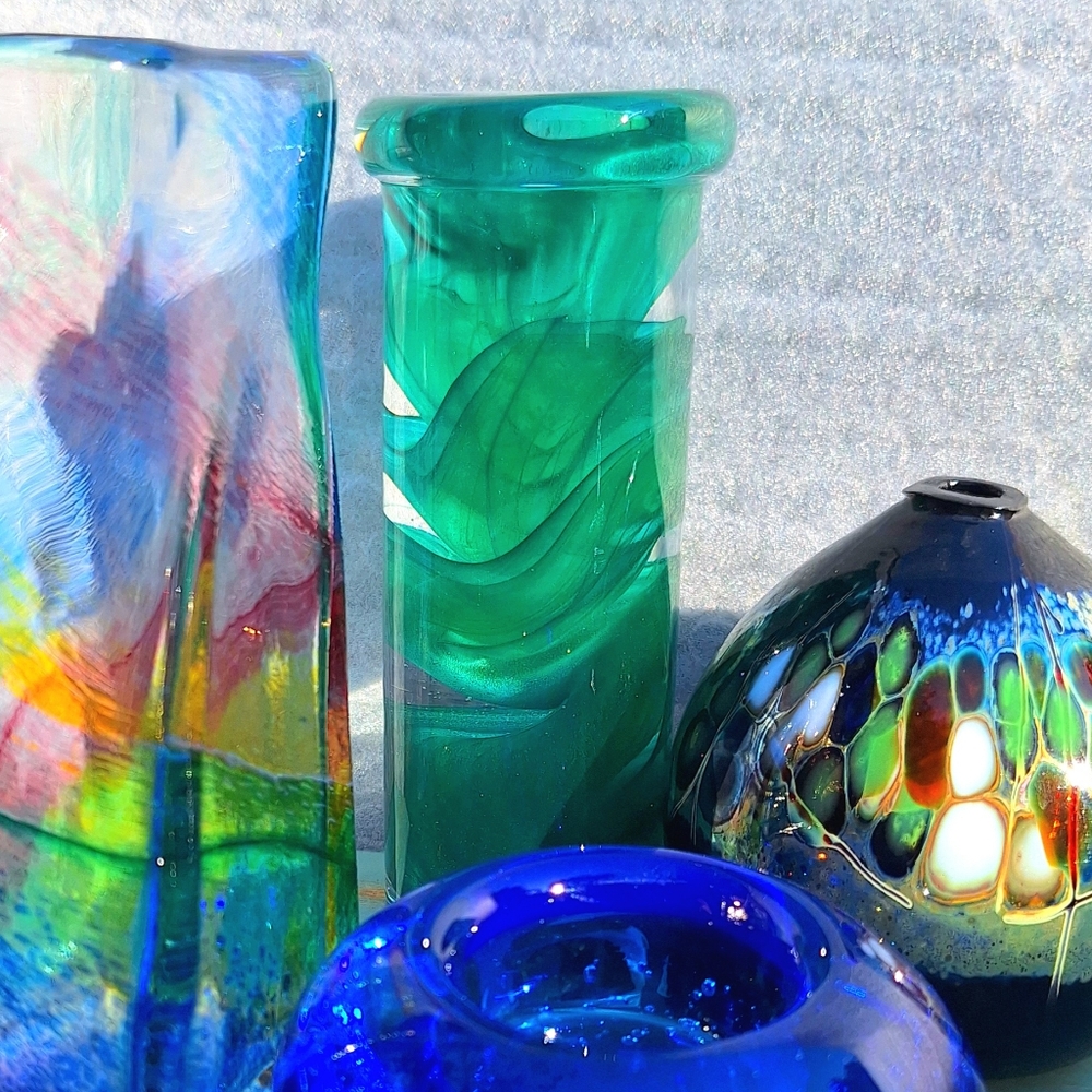 Hand Blown Art Glass Candle Stick Holder Teal Taper Candle artist made in Sweden - Picture 3 of 16